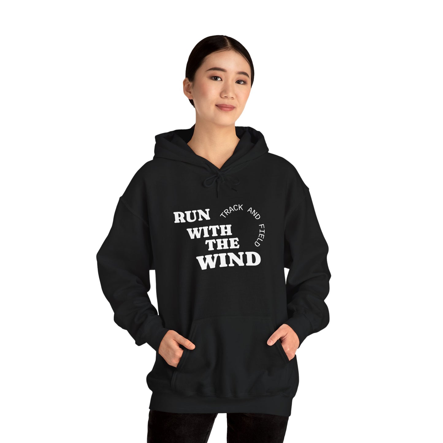 Cozy Unisex Heavy Blend™ Run With The Wind - Relaxed Track and Field Hooded Sweatshirt -