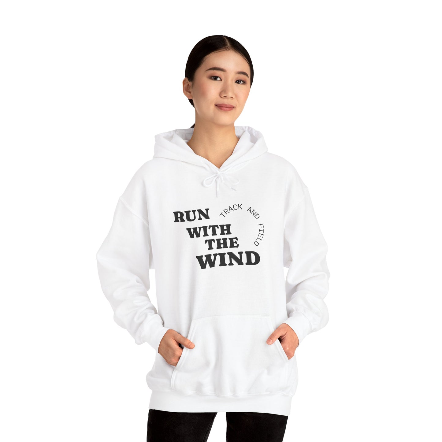 Cozy Unisex Heavy Blend™ Run With The Wind - Relaxed Track and Field Hooded Sweatshirt -