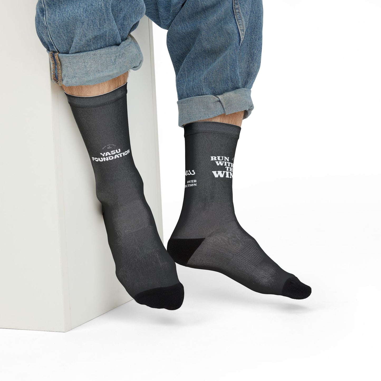 Sublimation Run With The Wind Fan Socks - Motivational Running Design, Gift for Athletes, Sportswear Accessory, Trendy Sock Gift, Fitness Apparel